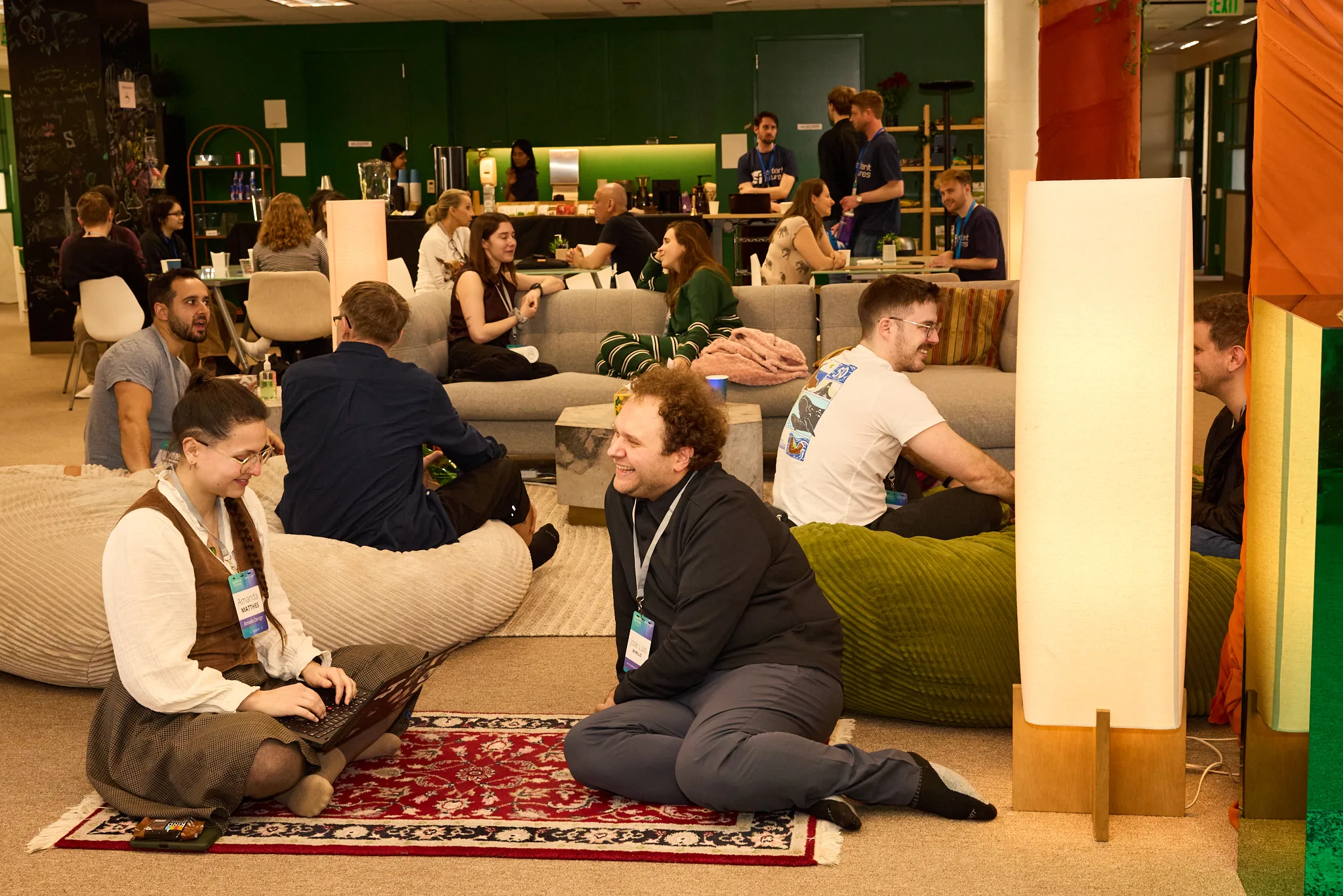 the summit lounge — attendees on beanbags and couches between sessions